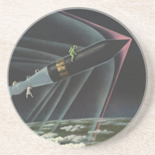 Vintage Science Fiction Astronaut Riding a Rocket Coaster