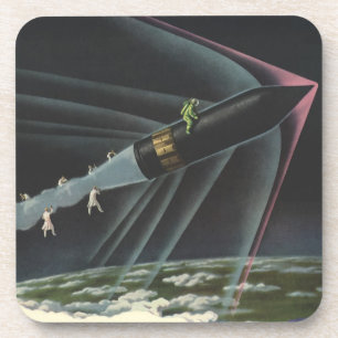 Vintage Science Fiction Astronaut Riding a Rocket Coaster