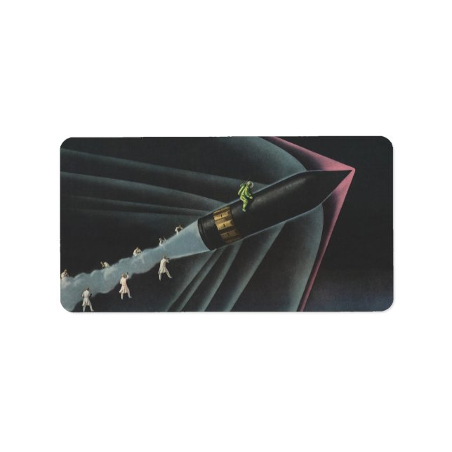 Vintage Science Fiction Astronaut Riding a Rocket Label (Front)