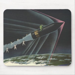Vintage Science Fiction Astronaut Riding a Rocket Mouse Mat