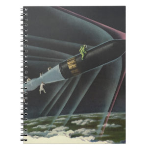 Vintage Science Fiction Astronaut Riding a Rocket Notebook