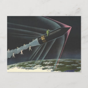 Vintage Science Fiction Astronaut Riding a Rocket Postcard