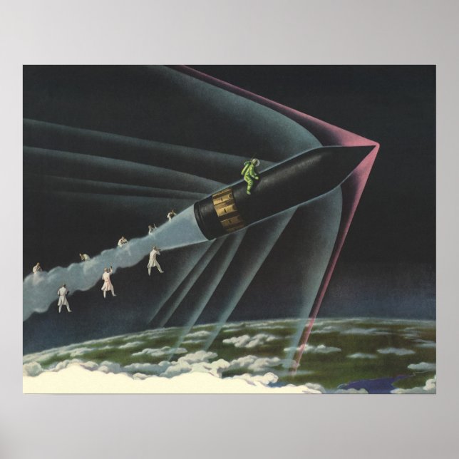 Vintage Science Fiction Astronaut Riding a Rocket Poster (Front)