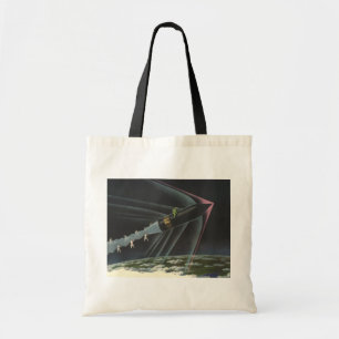 Vintage Science Fiction Astronaut Riding a Rocket Tote Bag