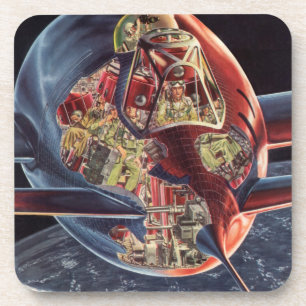 Vintage Science Fiction Astronaut Rocket Spaceship Coaster