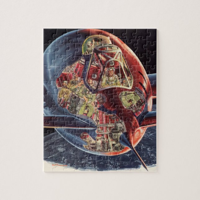 Vintage Science Fiction Astronaut Rocket Spaceship Jigsaw Puzzle (Vertical)