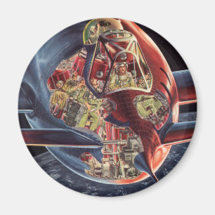 Vintage Science Fiction Astronaut Rocket Spaceship Magnet