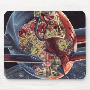 Vintage Science Fiction Astronaut Rocket Spaceship Mouse Mat