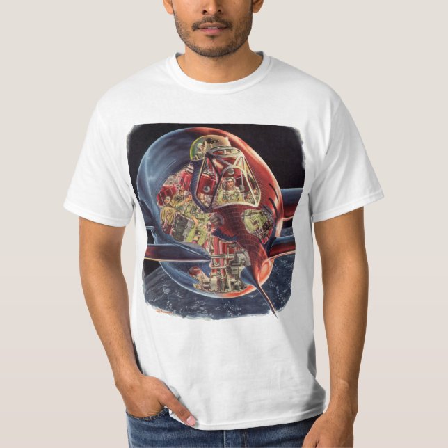 Vintage Science Fiction Astronaut Rocket Spaceship T-Shirt (Front)