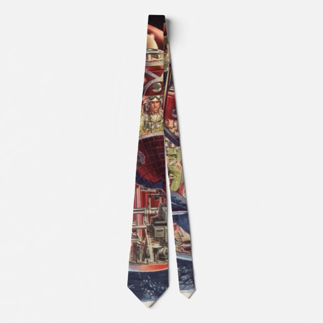 Vintage Science Fiction Astronaut Rocket Spaceship Tie (Front)