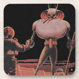 Vintage Science Fiction Astronaut Shake Hand Alien Coaster