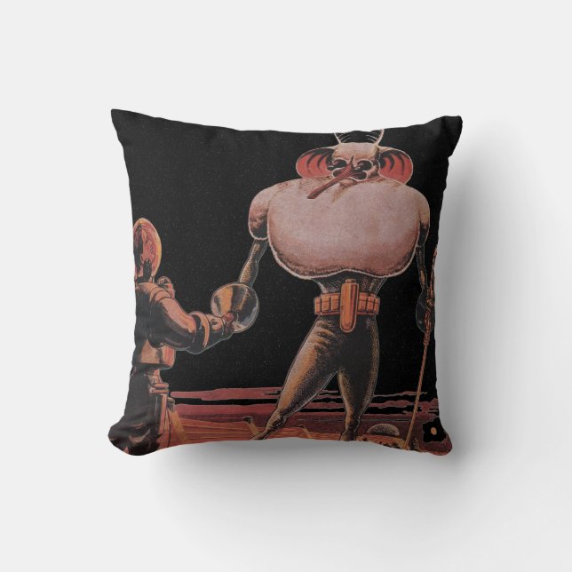 Vintage Science Fiction Astronaut Shake Hand Alien Cushion (Front)