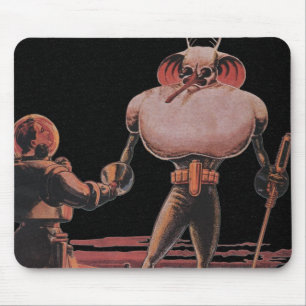 Vintage Science Fiction Astronaut Shake Hand Alien Mouse Mat