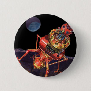 Vintage Science Fiction Astronaut with Alien Robot 6 Cm Round Badge