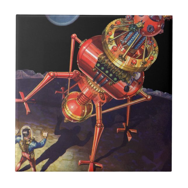 Vintage Science Fiction Astronaut with Alien Robot Tile (Front)