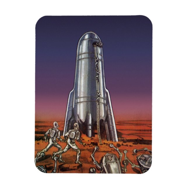 Vintage Science Fiction, Astronauts Beetle Aliens Magnet (Vertical)