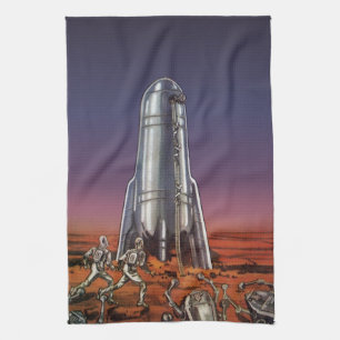 Vintage Science Fiction, Astronauts Beetle Aliens Tea Towel