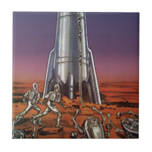 Vintage Science Fiction, Astronauts Beetle Aliens Tile