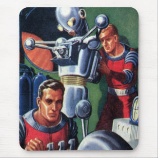 Vintage Science Fiction Astronauts Fixing a Robot Mouse Mat