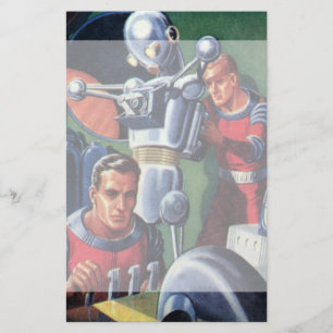 Vintage Science Fiction Astronauts Fixing a Robot Stationery