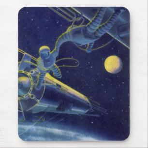 Vintage Science Fiction Astronauts in Outer Space Mouse Mat