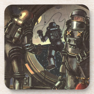 Vintage Science Fiction Astronauts on a Space Walk Coaster