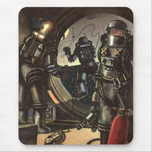 Vintage Science Fiction Astronauts on a Space Walk Mouse Mat