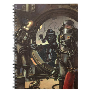 Vintage Science Fiction Astronauts on a Space Walk Notebook