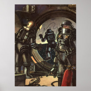Vintage Science Fiction Astronauts on a Space Walk Poster