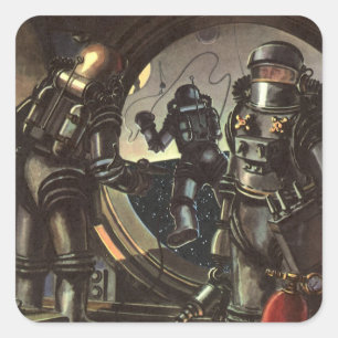 Vintage Science Fiction Astronauts on a Space Walk Square Sticker