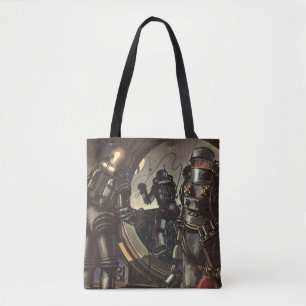Vintage Science Fiction Astronauts on a Space Walk Tote Bag