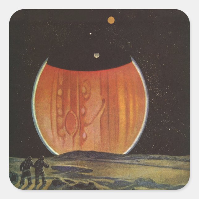 Vintage Science Fiction, Astronauts on Ganymede Square Sticker (Front)