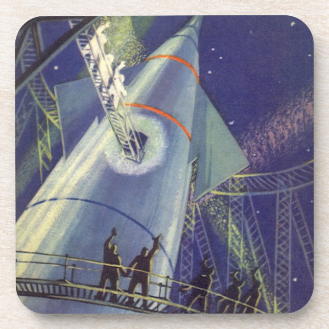 Vintage Science Fiction Astronauts on Rocket Ship Coaster (Front)