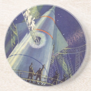 Vintage Science Fiction Astronauts on Rocket Ship Coaster