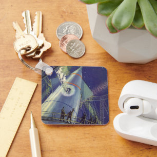 Vintage Science Fiction Astronauts on Rocket Ship Key Ring