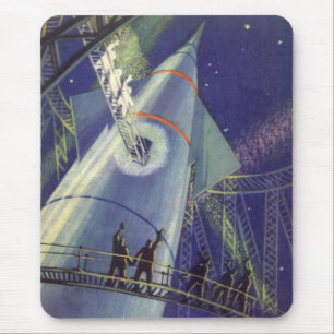Vintage Science Fiction Astronauts on Rocket Ship Mouse Mat