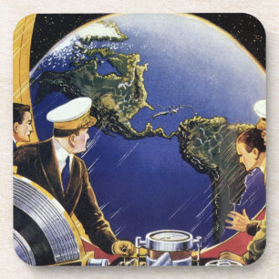 Vintage Science Fiction Astronauts Orbiting Earth Coaster