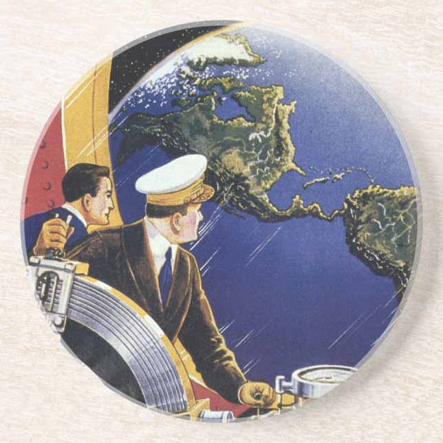 Vintage Science Fiction Astronauts Orbiting Earth Coaster (Front)