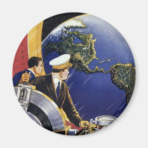 Vintage Science Fiction Astronauts Orbiting Earth Magnet