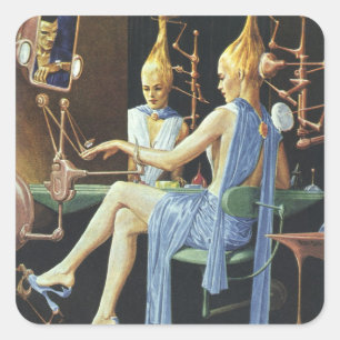 Vintage Science Fiction Beauty Salon Spa Manicures Square Sticker