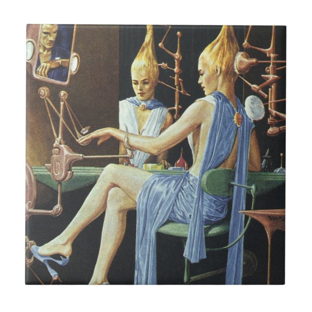 Vintage Science Fiction Beauty Salon Spa Manicures Tile (Front)