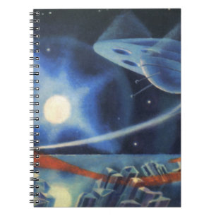 Vintage Science Fiction Blue Planet with Spaceship Notebook