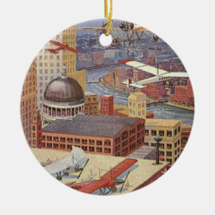 Vintage Science Fiction City, Victorian Steam Punk Ceramic Tree Decoration