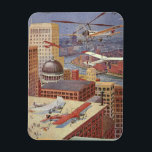 Vintage Science Fiction City, Victorian Steam Punk Magnet<br><div class="desc">Vintage illustration steam punk Victorian Science Fiction futuristic city image. The urban metropolis city of Paris,  France in the future with flying cars,  helicopters and planes for travel and transportation. This steampunk scene includes buildings and the Seine river in the background.</div>