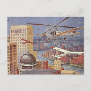 Vintage Science Fiction City, Victorian Steam Punk Postcard