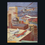 Vintage Science Fiction City, Victorian Steam Punk Poster<br><div class="desc">Vintage illustration steam punk Victorian Science Fiction futuristic city image. The urban metropolis city of Paris,  France in the future with flying cars,  helicopters and planes for travel and transportation. This steampunk scene includes buildings and the Seine river in the background.</div>