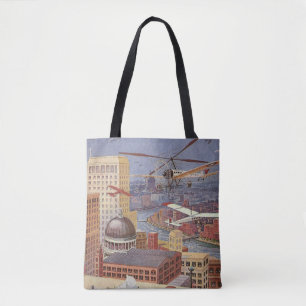 Vintage Science Fiction City, Victorian Steam Punk Tote Bag