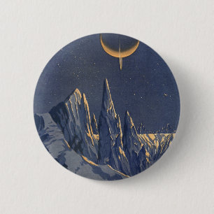Vintage Science Fiction, Crescent Moon Snow Planet 6 Cm Round Badge