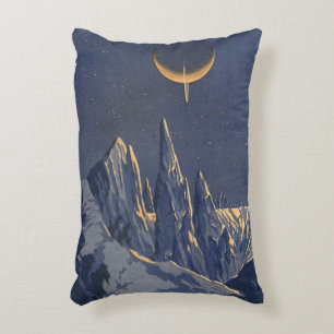 Vintage Science Fiction, Crescent Moon Snow Planet Decorative Cushion