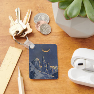Vintage Science Fiction, Crescent Moon Snow Planet Key Ring